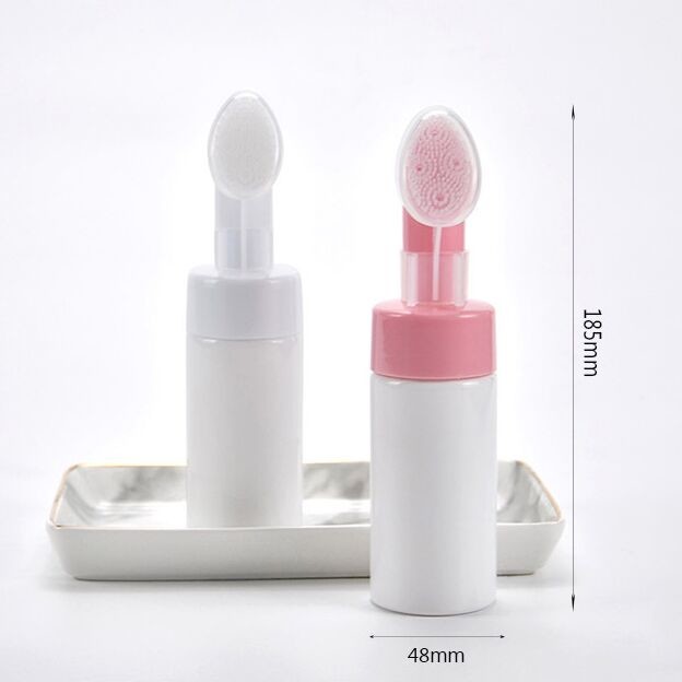 White Empty Foaming Face Wash Bottle With Brush Silicone Cleansing